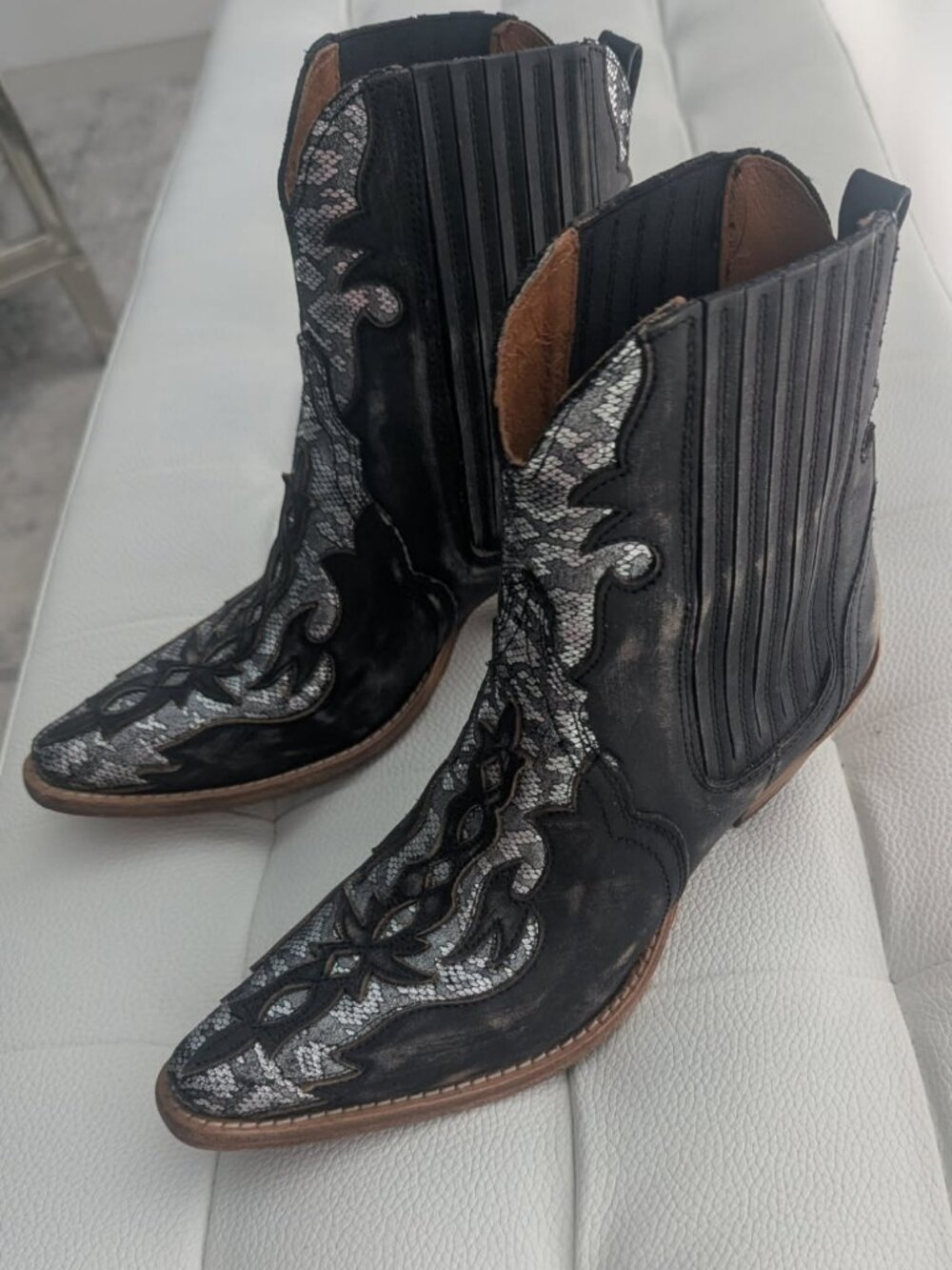 Dan Post Genuine Leather Western Cowboy Boots Black Silver Embroidered Size 7